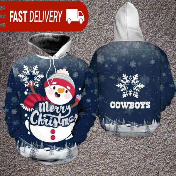 Dallas Cowboys Christmas Snowman NFL Hoodie Gifts for Fans - available at - rugbyfanstore.com