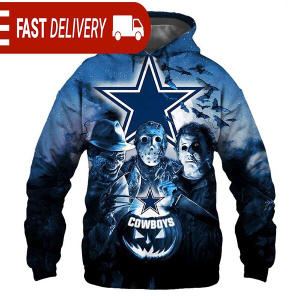 Dallas Cowboys Horror Night Freddy Jason Michael Myers Hoodie Halloween NFL Gifts - available at - rugbyfanstore.com