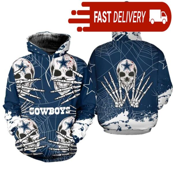 Dallas Cowboys Skull 3D Hoodie for Halloween Best NFL Gifts for Fans - available at - rugbyfanstore.com