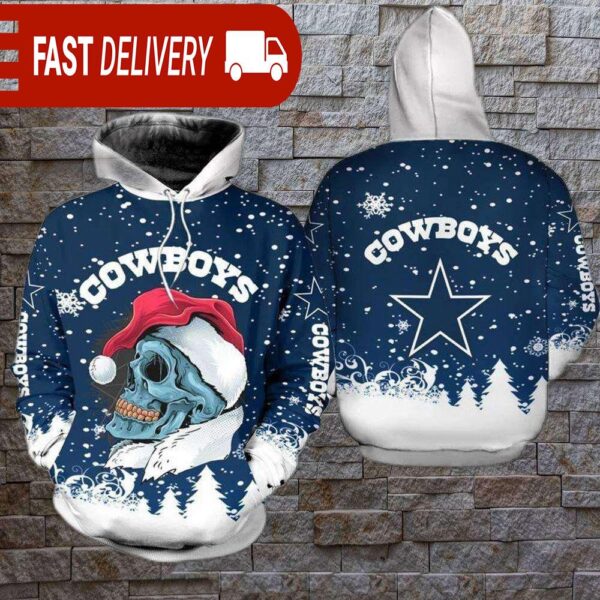 Dallas Cowboys Skull Santa Christmas NFL Hoodie Gifts for Fans - available at - rugbyfanstore.com