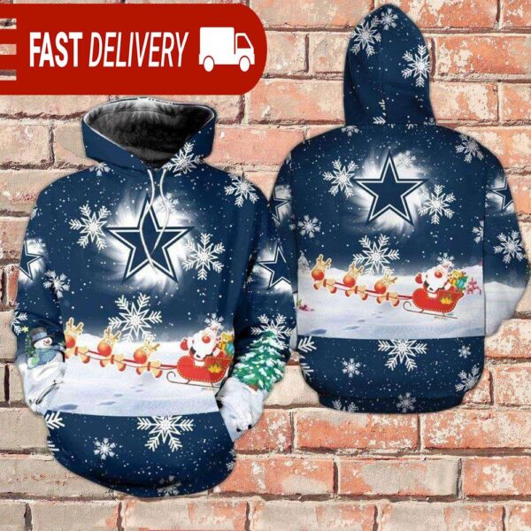 Dallas Cowboys Snowflake Santa Sleigh Christmas NFL Hoodie Gifts for Fans - available at - rugbyfanstore.com