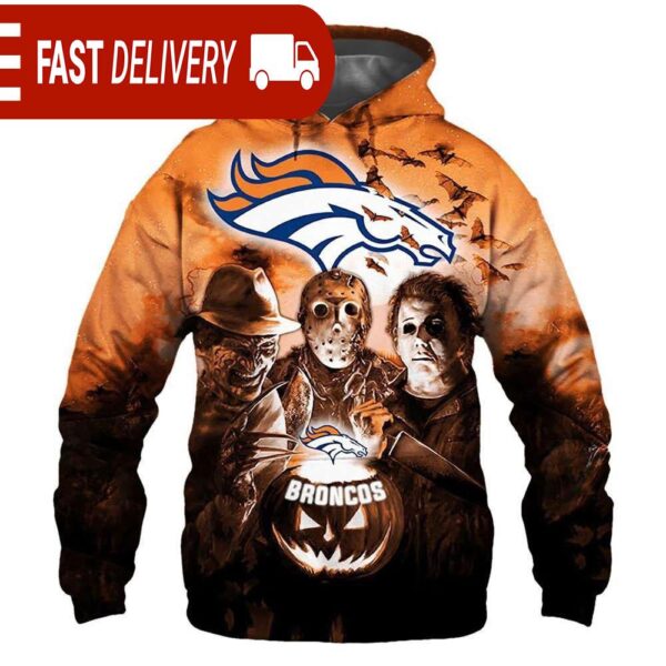 Denver Broncos Horror Night Freddy Jason Michael Myers Hoodie Halloween NFL Gifts - available at - rugbyfanstore.com