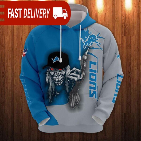 Detroit Lions Long Hair Skull Halloween Hoodie NFL Gifts - available at - rugbyfanstore.com