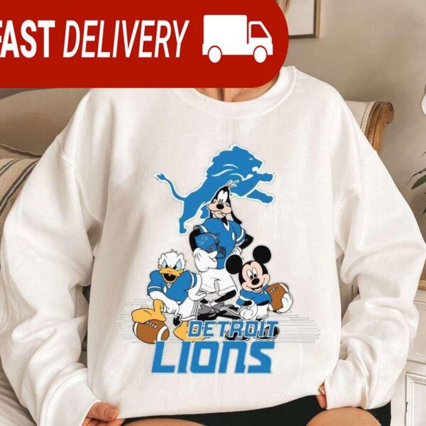 Detroit Lions Mickey Goofy Donald Disney NFL Sweatshirt Gifts for Fans - available at - rugbyfanstore.com