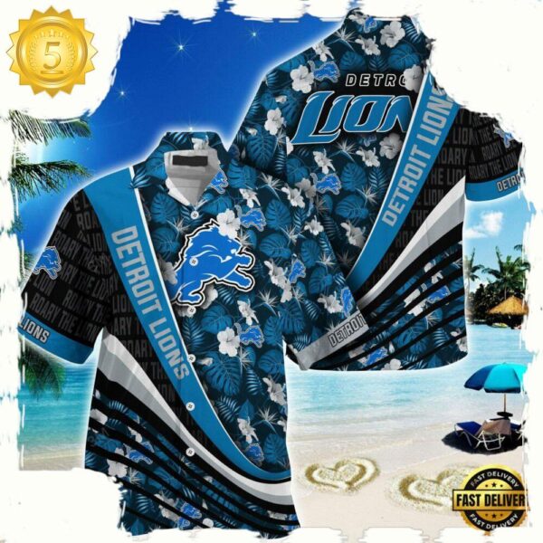 Detroit Lions NFL Hawaii Shirt With Tropical Flower Pattern - available at - rugbyfanstore.com