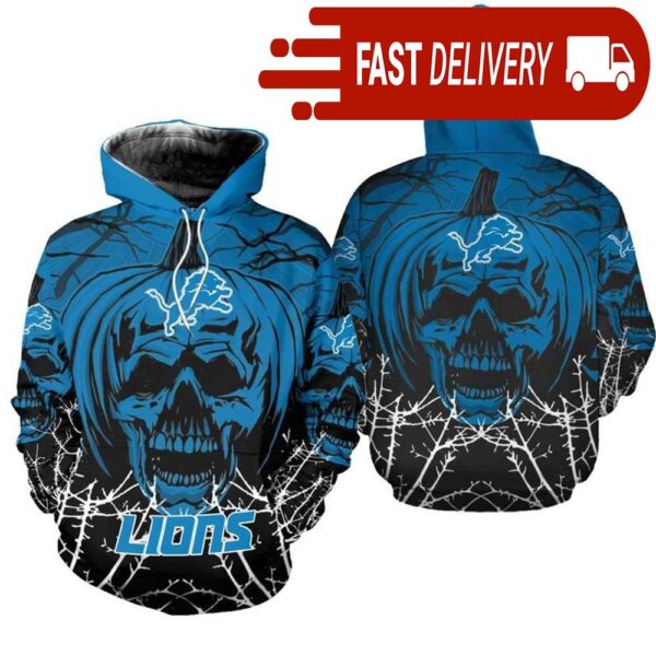 Detroit Lions Pumpkin Skull 3D Halloween Hoodie Best NFL Gifts for Fans - available at - rugbyfanstore.com