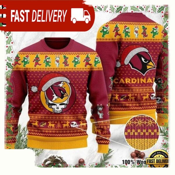 Grateful Dead Arizona Cardinals NFL Football Christmas Ugly Sweater - available at - rugbyfanstore.com