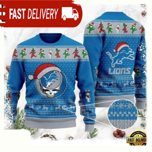 Grateful Dead Detroit Lions Ugly Christmas Sweater - available at - rugbyfanstore.com