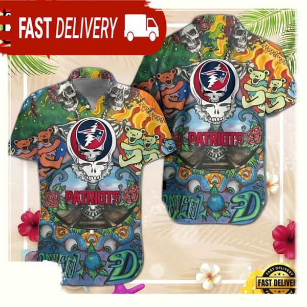 Grateful Dead X New England Patriots NFL Unisex Hawaiian Shirt - available at - rugbyfanstore.com