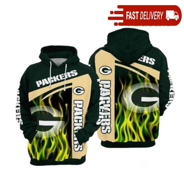 Green Bay Packers Football Fire NFL Hoodie Gifts for Fans - available at - rugbyfanstore.com