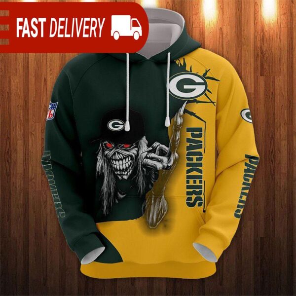 Green Bay Packers Long Hair Skull Halloween Hoodie NFL Gifts - available at - rugbyfanstore.com