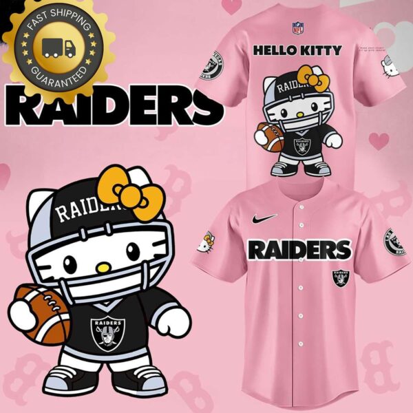 Hello Kitty Las Vegas Raiders NFL Pink Baseball Jersey - available at - rugbyfanstore.com