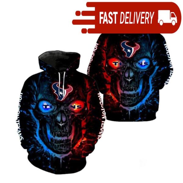 Houston Texans Red Blue Fire Skull 3D NFL Hoodie Gifts for Fans - available at - rugbyfanstore.com