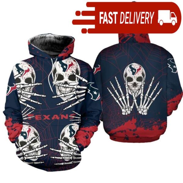 Houston Texans Skull 3D Hoodie for Halloween Best NFL Gifts for Fans - available at - rugbyfanstore.com