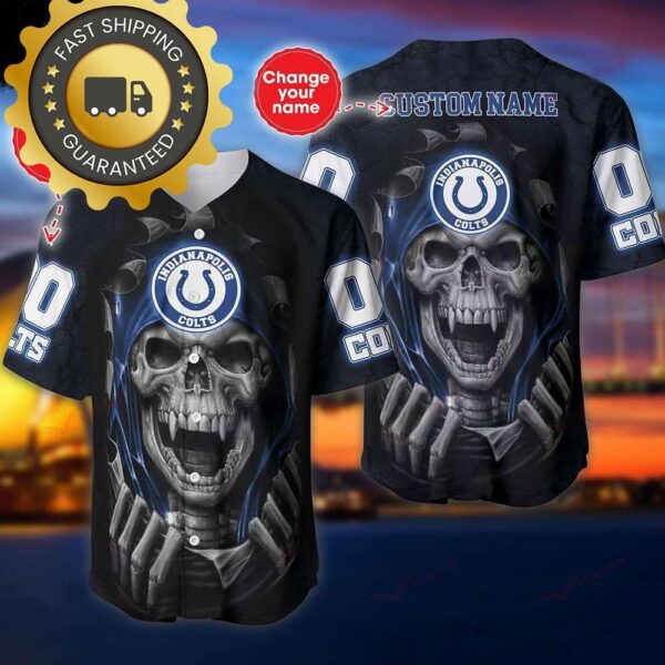 Indianapolis Colts Custom NFL Jersey Skull Personalized Baseball Jersey - available at - rugbyfanstore.com