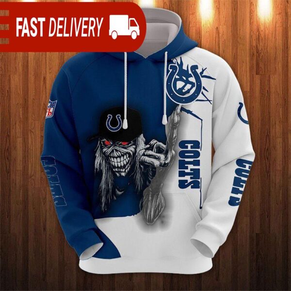 Indianapolis Colts Long Hair Skull Halloween Hoodie NFL Gifts - available at - rugbyfanstore.com