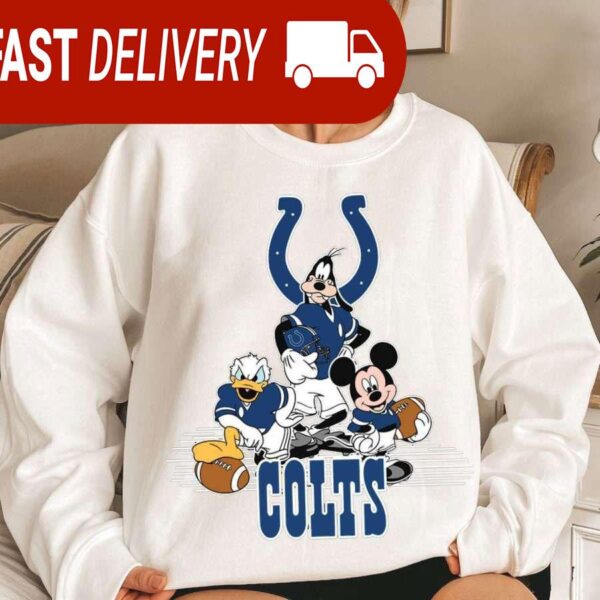 Indianapolis Colts Mickey Goofy Donald Disney NFL Sweatshirt Gifts for Fans - available at - rugbyfanstore.com