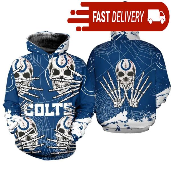 Indianapolis Colts Skull 3D Hoodie for Halloween Best NFL Gifts for Fans - available at - rugbyfanstore.com