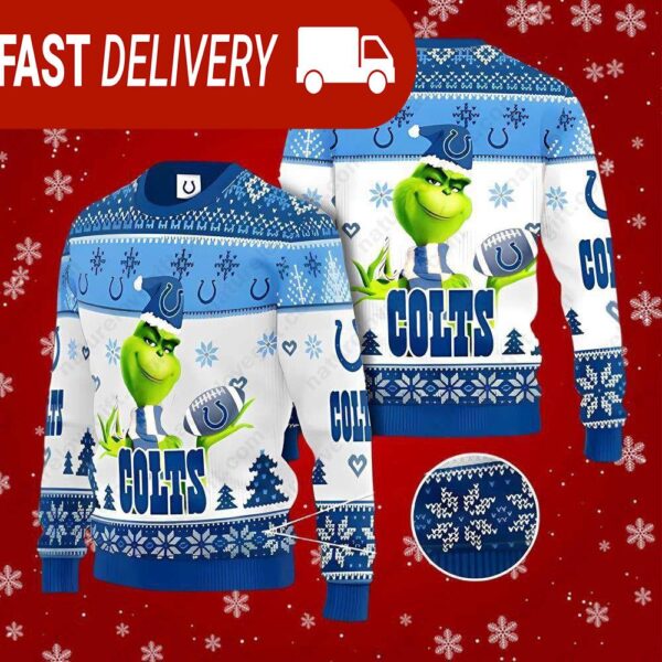 Indianapolis Colts Team NFL Grinch Ugly Christmas Sweater - available at - rugbyfanstore.com