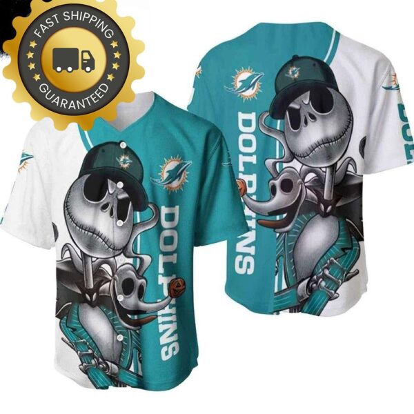 Jack Skellington Miami Dolphins Baseball Jersey Gift For NFL Fans - available at - rugbyfanstore.com