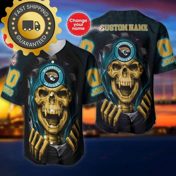 Jacksonville Jaguars Custom NFL Jersey Skull Personalized Baseball Jersey - available at - rugbyfanstore.com