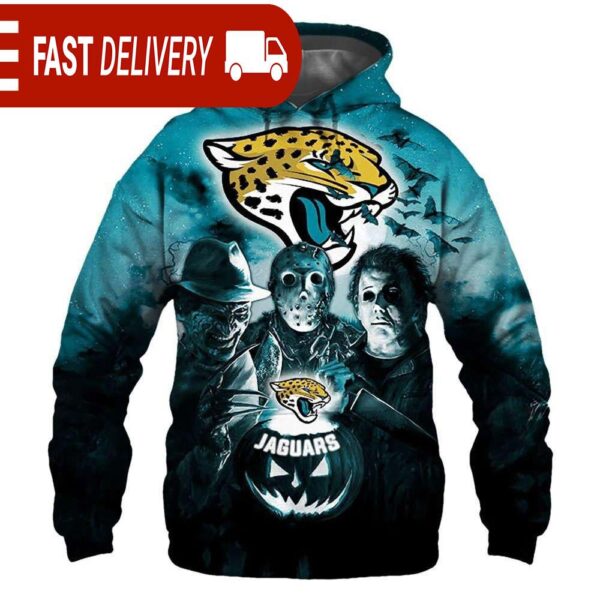 Jacksonville Jaguars Horror Night Freddy Jason Michael Myers Hoodie Halloween NFL Gifts - available at - rugbyfanstore.com