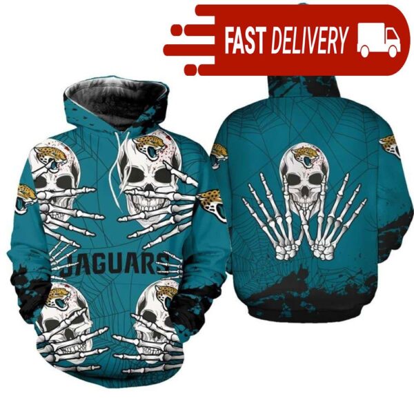 Jacksonville Jaguars Skull 3D Hoodie for Halloween Best NFL Gifts for Fans - available at - rugbyfanstore.com