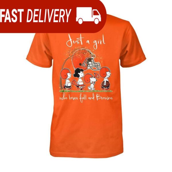 Just A Girl Who Love Fall And Cleveland Browns Peanuts Snoopy Shirt, Top NFL Gift for Women - available at - rugbyfanstore.com