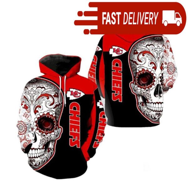 Kansas City Chiefs Floral Skull 3D NFL Hoodie Gifts for Fans - available at - rugbyfanstore.com