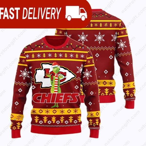 Kansas City Chiefs Funny Grinch NFL Christmas Ugly Sweater - available at - rugbyfanstore.com