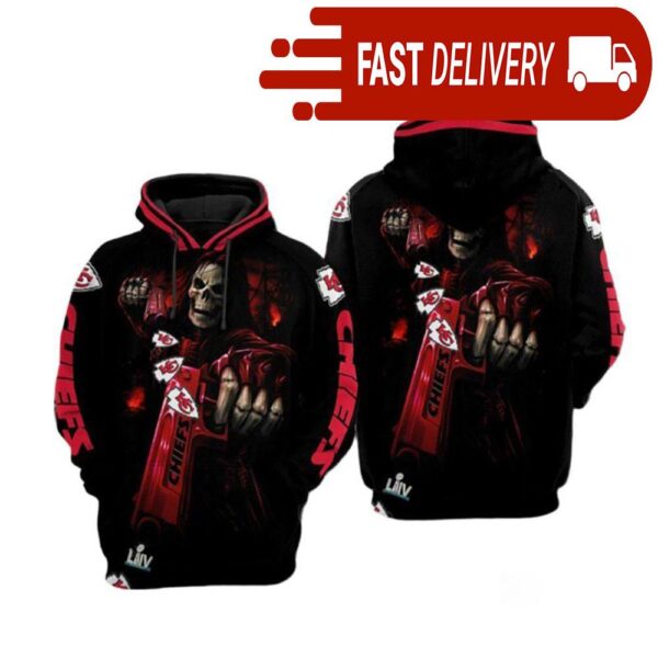 Kansas City Chiefs Grim Reaper with Gun NFL Hoodie Gifts for Fans - available at - rugbyfanstore.com