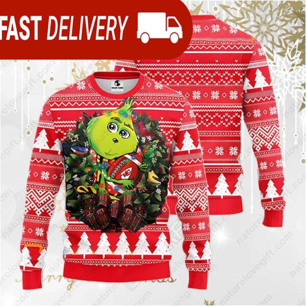 Kansas City Chiefs Grinch Hug NFL Christmas Ugly Sweater - available at - rugbyfanstore.com