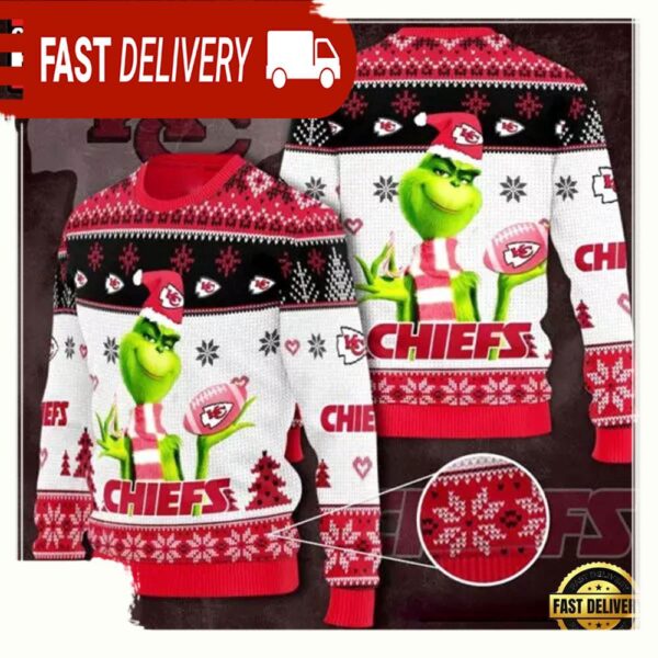 Kansas City Chiefs Grinch Knit NFL Ugly Christmas Sweater - available at - rugbyfanstore.com