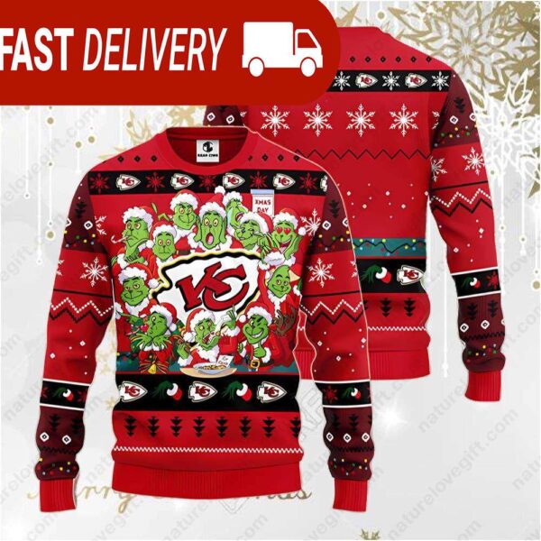 Kansas City Chiefs Grinch Xmas Party NFL Christmas Ugly Sweater - available at - rugbyfanstore.com