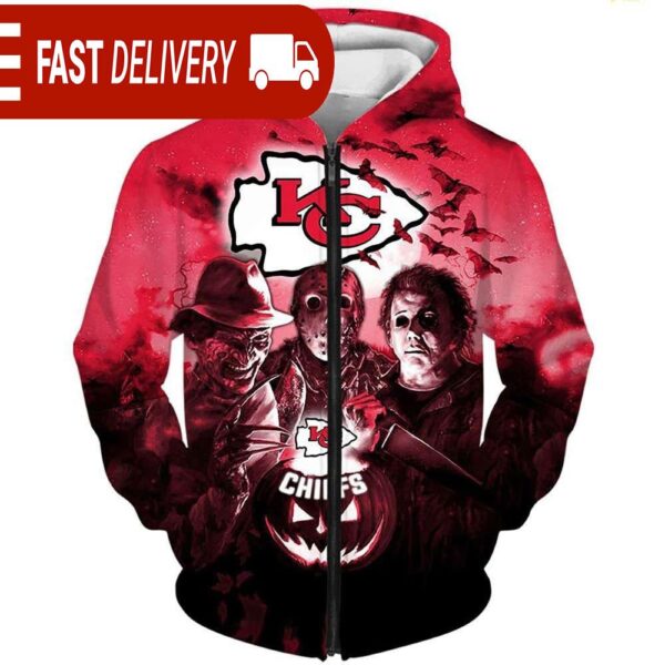 Kansas City Chiefs Horror Night Freddy Jason Michael Myers Hoodie Halloween NFL Gifts - available at - rugbyfanstore.com