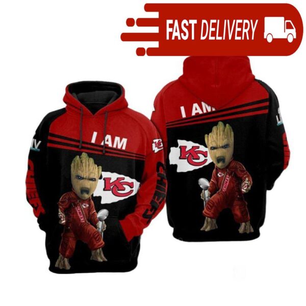 Kansas City Chiefs I Am Groot Player NFL 3D Hoodie Gifts for Fans - available at - rugbyfanstore.com