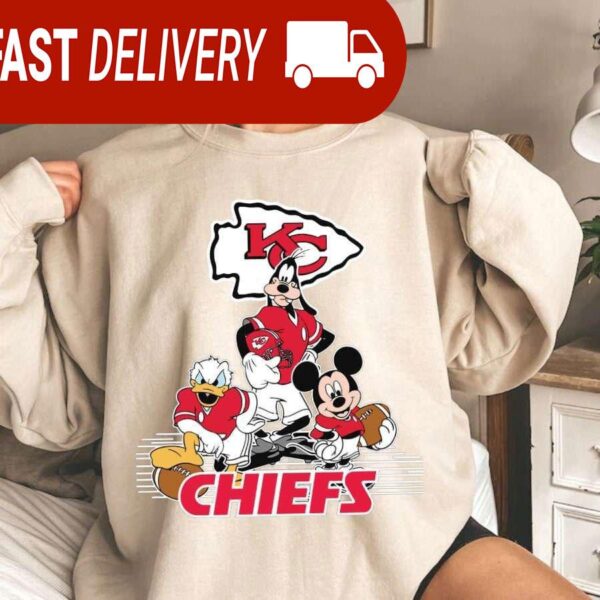 Kansas City Chiefs Mickey Goofy Donald Disney NFL Sweatshirt - available at - rugbyfanstore.com