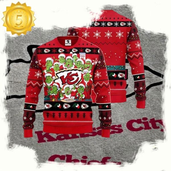 Kansas City Chiefs NFL Grinch Party Ugly Christmas Sweater - available at - rugbyfanstore.com