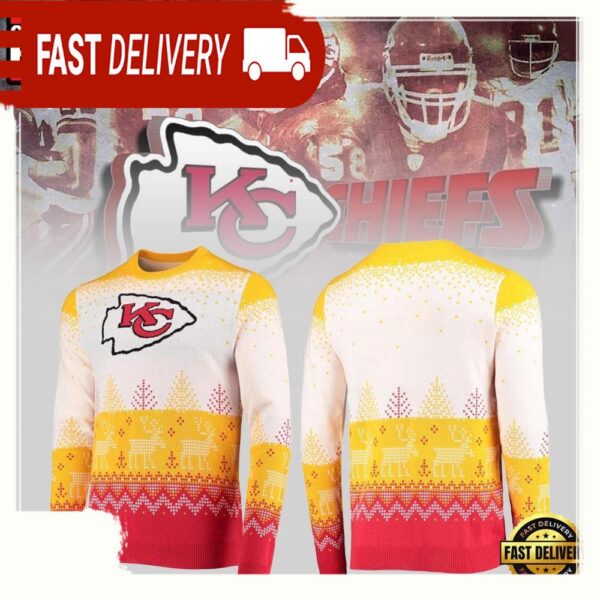 Kansas City Chiefs NFL Yellow White Ugly Christmas Sweater - available at - rugbyfanstore.com