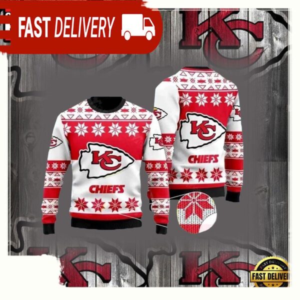 Kansas City Chiefs Red White NFL Ugly Christmas Sweater For Fans Lovers - available at - rugbyfanstore.com