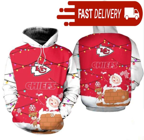 Kansas City Chiefs Santa in Chimney Christmas NFL Hoodie Gifts for Fans - available at - rugbyfanstore.com