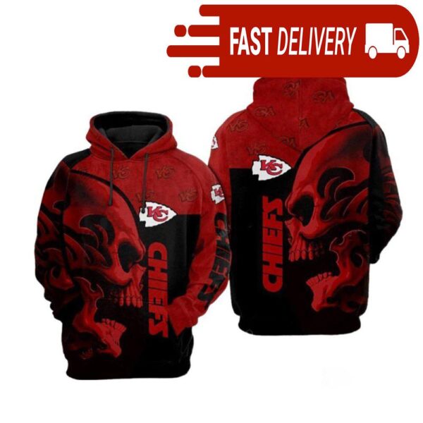 Kansas City Chiefs Skull Black Red NFL Hoodie Gifts for Fans - available at - rugbyfanstore.com