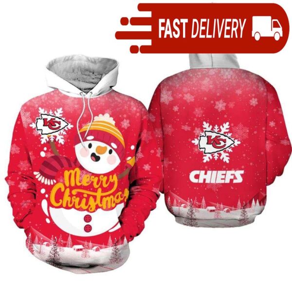 Kansas City Chiefs Snowman Christmas NFL Hoodie Gifts for Fans - available at - rugbyfanstore.com