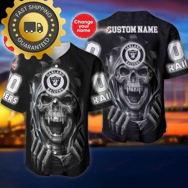 Las Vegas Raiders Custom NFL Jersey Skull Personalized Baseball Jersey - available at - rugbyfanstore.com