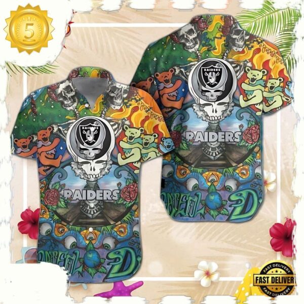 Las Vegas Raiders Grateful Dead NFL Unisex Hawaiian Shirt - available at - rugbyfanstore.com