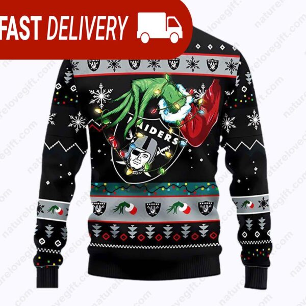 Las Vegas Raiders Grinch Stole NFL Ugly Christmas Sweater - available at - rugbyfanstore.com