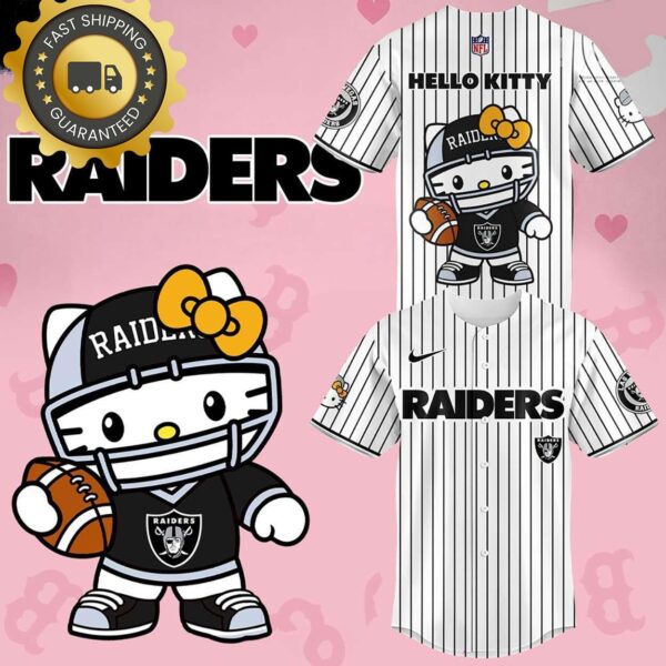 Las Vegas Raiders Hello Kitty Stripe NFL Baseball Jersey - available at - rugbyfanstore.com