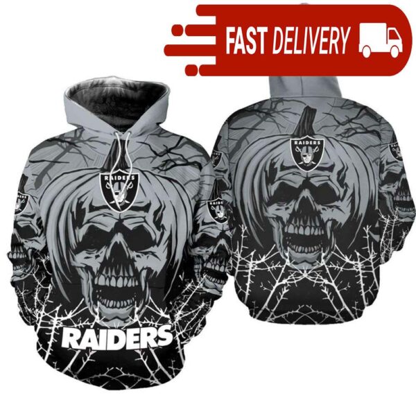 Las Vegas Raiders Pumpkin Skull 3D Halloween Hoodie Best NFL Gifts for Fans - available at - rugbyfanstore.com