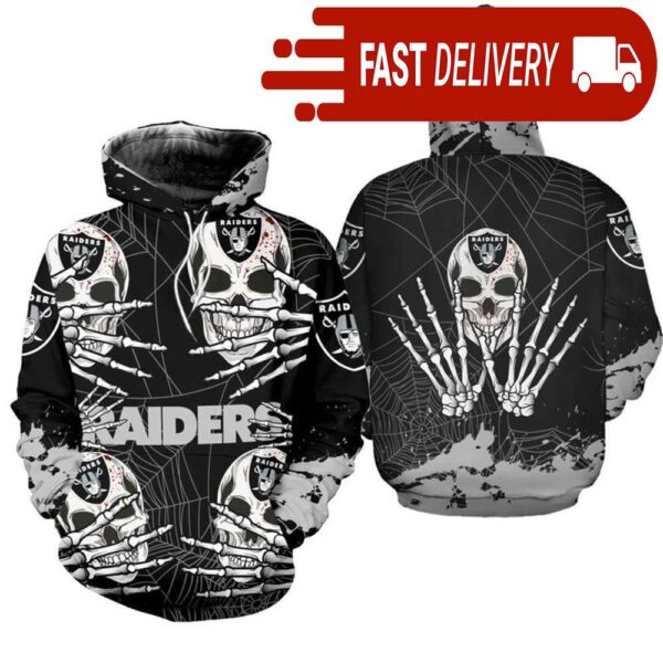 Las Vegas Raiders Skull 3D Hoodie for Halloween Best NFL Gifts for Fans - available at - rugbyfanstore.com