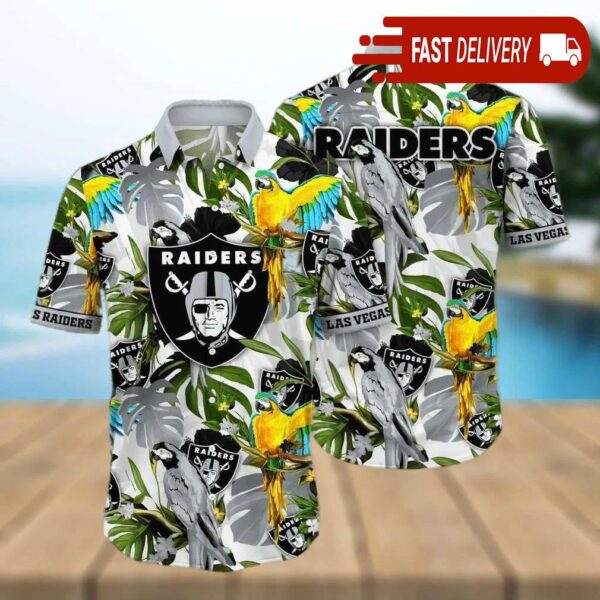 Las Vegas Raiders Tropical Leaves Parrot NFL Hawaiian Shirt - available at - rugbyfanstore.com